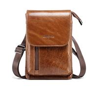 Hengwin Petit Sac à bandoulière en Cuir véritable pour Homme et Femme, Sac Ceinture pour téléphone Portable pour iPhone/Samsung, Passeport, Portefeuille, étui d'épaule, Marron, Grand