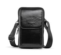Hengwin Sac de Ceinture en Cuir véritable Sacs à bandoulière Étui de Support de téléphone Portable pour iPhone 14Pro Max iPhone 16 15 14 12 11Pro Max 16 15 14 Plus Sac de Ceinture (Noir)