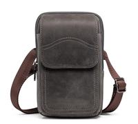 Hengwin Sac de Ceinture en Cuir véritable Sacs à bandoulière Étui de Support de téléphone Portable pour iPhone 16 Pro Max 16 Plus iPhone 15 14 12 11Pro Max 15 14 Plus Sac de Ceinture (Gris)