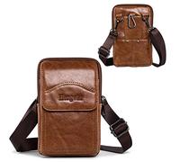 Hengwin Sac de Ceinture en Cuir véritable Sacs à bandoulière Étui de Support de téléphone Portable pour iPhone 14Pro Max iPhone 16 15 14 12 11Pro Max 16 15 14 Plus Sac de Ceinture (Brun)