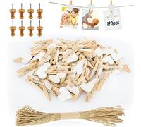 Hengxinc Lot de 120 Mini Pince à Linge Bois,30mm Le cœur Mini Pince à Linge Mariage Petite Epingle en Bois pour Photo pour Polaroid Photo avec 10M Corde de Jute DIY Mini Epingle en Bois Photo (Blanc)