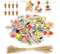 Hengxinc Lot de 120 Mini Pince à Linge Bois Le cœur Mini Pince à Linge Mariage Petite Epingle en Bois pour Photo pour Polaroid Photo avec 10M Corde de Jute DIY Mini Epingle en Bois Photo (Couleur)