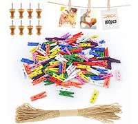 Hengxinc Lot de 168 Mini Pince à Linge 25MM Mini Pince à Linge Mariage Petite Epingle en Bois pour Photo pour Polaroid Photo avec 10M Corde de Jute DIY Mini Epingle en Bois Photo (Couleur)