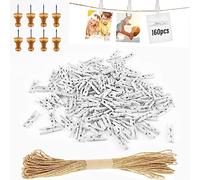 Hengxinc Lot de 168 Mini Pince à Linge Bois Blanc 25MM Mini Pince à Linge Mariage Petite Epingle en Bois pour Photo avec 10M Corde de Jute pour Polaroid Photo avec