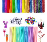 Hengxinchen 500 Pièces 300 Fil Chenille, 27 Couleurs 30cm Cure Pipe avec 200 Yeux et Pompons Loisirs Creatifs, Chenille Loisir Creatif Cure-Pipe pour Décorations et Artisanat Créatif Creatifs