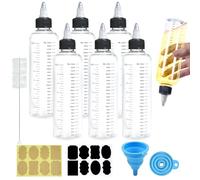Hengxinchen 6 Pièces Flacons de Distribution Gradués Plastique,Flacons Applicateurs D'Huile Capillaire,Fiole de Squeeze avec Échelle,avec Capuchon Twist Noir,pour Peinture,L'artisanat,Cuisine(250ml)