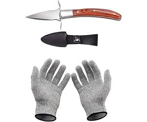 HENGYUE Coffret couteau à huîtres et gant anti-coupures, tire-bouchon à huîtres inox avec gants e protection 5 (L), pour coquillages ou fromages à pâte dure