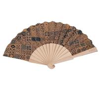 HengYuhating Éventail à main bohème en liège - 4 styles disponibles - Éventail pliable pour femme - Pour fête espagnole - Accessoires de voyage rafraîchissants pour femme - Motif à carreaux bleus