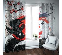 HengYun ART Rideau occultant de Style Chinois pour Chambre Taiji Yin et Yang Fish Pattern Room Darkening Curtain Thermal Insulated Curtain 2 Panel 2X W96xL114cm