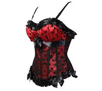 Hengzhifeng Burlesque Corset Femme Bustier avec Bretelles Grande Taille Gothique (EU 48-50,Rouge)