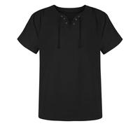 Hengzhifeng Chemise Pirate Homme Vintage Médiévale Manches Courtes Viking Shirt (Medium, Noir)