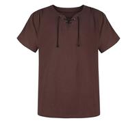 Hengzhifeng Chemise Pirate Homme Vintage Médiévale Manches Courtes Viking Shirt (X-Small, Marron)