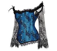 Hengzhifeng Corset avec Des Manches Femme Bustier Dentelle Steampunk (EU 32-34,Bleu)