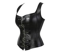 Hengzhifeng Corset Steampunk Femme Cuir Bustier Party Grande Taille (EU 44-46,Noir)