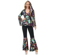 Hengzhifeng Déguisement Disco Femme Vetement Hippie Annee 80 70 (XX-Large, Noir)