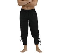 Hengzhifeng Pantalon Pirate Homme Viking Costume Medieval Déguisement Carnaval (3X-Large, Noir)