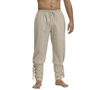 Hengzhifeng Pantalon Pirate Homme Viking Costume Medieval Déguisement Carnaval (X-Small, Beige)