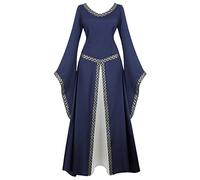 Hengzhifeng Robe Renaissance Femme Soiree Costume Pirate Gothique Halloween Adulte (Medium, Bleu Foncé)