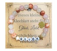 Henjunu Bracelet en quartz rose, bracelet de perles trèfle avec breloque à quatre feuilles, bracelet porte-bonheur pour femme, cadeau d'encouragement, cadeau de motivation pour femme, amitié pour fil