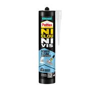 Henkel Pattex | Colle Ni Clou Ni Vis Résiste à l'Eau (cartouche de 450 g) - Colle de fixation pour intérieur & extérieur - Mastic blanc maintien immédiat, résistant à l’eau, flexible et repositionnabl