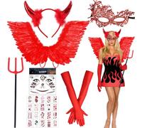 Henkodo Ailes d'Ange Rouges, 66 cm - Déguisement Ange ou Demon pour Femme Adulte - Costume Halloween