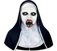 Henkodo Masque d'Halloween - Masque de nonne effrayante - 3 pièces - Costume de nonne avec masque croix - Ceinture squelette - Pour adulte - Pour Halloween, carnaval, cosplay, fêtes costumées