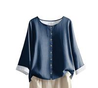 Henley boutonné pour femme - Col en V à manches longues, imprimé floral d'automne, tissu en lin, haut habillé avec ambiance Y2K pour les réunions, 1A-Bleu, S