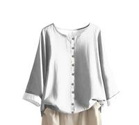 Henley boutonné pour femme - Col en V à manches longues, imprimé floral d'automne, tissu en lin, haut habillé avec ambiance Y2K pour les réunions, 1A - Blanc, XXL