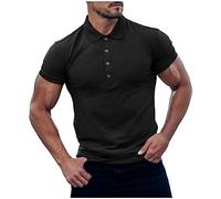 Henley Chemises à manches courtes côtelées pour homme - 4 boutons - Décontracté - Extensible - Coupe ajustée, Z12-black-polo Shirts pour Homme, L