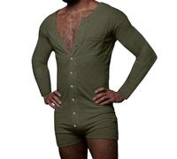 Henley Combinaison pour homme - Grenouillère - Combinaison intégrale - Extensible - Sous-vêtements thermiques, 04 vert., XXL