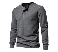 Henley Homme Manche Longue Couleur Unie Tee Shirt Homme Col Mao Casual Confortables Chemise de Plage sous-Couche à Quatre Boutons Vetement Automne (GY2, M)