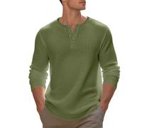Henley Shirts T-shirt uni pour homme Col en V Manches longues T-shirt doux à manches longues décontracté stretch quotidien Haut confortable Loisirs T-shirt de sport Jacquard T-shirt d'extérieur, vert