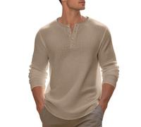Henley Shirts T-shirt uni pour homme Col en V Manches longues T-shirt doux à manches longues décontracté stretch quotidien Haut confortable Loisirs T-shirt de sport Jacquard T-shirt d'extérieur, kaki