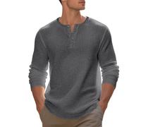 Henley Shirts T-shirt uni pour homme Col en V Manches longues T-shirt doux à manches longues décontracté stretch quotidien Haut confortable Loisirs T-shirt de sport Jacquard T-shirt d'extérieur, GY2