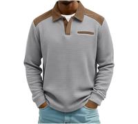 Henley Sweat-shirt à manches longues décontracté gaufré pour homme, gris, S