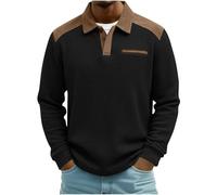 Henley Sweat-shirt à manches longues décontracté gaufré pour homme, Noir , XL