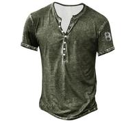 Henley T-Shirt à Manches Courtes Bouton Col Tunisien Slim Fit pour Homme Tee Shirt (Army Green,M) VDD109