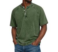 Henley T-shirt à manches courtes pour homme, col grand-père, manches courtes, manches raglan, coupe régulière, t-shirt vintage rafraîchissant, respirant, évacuation de l'humidité, confortable et