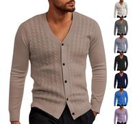 Henley T-shirt à manches longues pour homme - Col en V - Pull en tricot sans col - Veste légère de mi-saison - Couleur unie - Pull de travail solide - Festival, gris, XXL