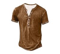 Henley T-shirt Homme Blanc Été Confortable Léger T-shirt Homme Signé Manches Courtes Col en V Basic Tee Doux Drôle Respirant T-shirt De Sport Plage Slim Fit Blanc Coton Tops, marron, 3XL