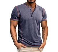 Henley T-shirt pour homme 2025 tendance printemps décontracté à manches courtes couleur unie pour intérieur et extérieur la vie quotidienne, noir foncé, M