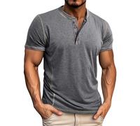 Henley T-shirt pour homme 2025 tendance printemps décontracté à manches courtes couleur unie pour intérieur et extérieur la vie quotidienne, gris, M