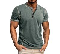 Henley T-shirt pour homme 2025 tendance printemps décontracté à manches courtes couleur unie pour intérieur et extérieur la vie quotidienne, Vert, XL