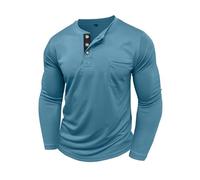 Henley T-shirt pour homme à manches longues en maille respirante confortable boutonnée Un pull classique décontracté à la mode avec pour l'intérieur et l'extérieur la vie quotidienne, bleu clair, M