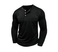 Henley T-shirt pour homme à manches longues en maille respirante confortable boutonnée Un pull classique décontracté à la mode avec pour l'intérieur et l'extérieur la vie quotidienne, Noir , L