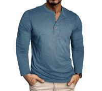 Henley T-shirt pour homme col grand-père décontracté avec boutons, bleu jean, S