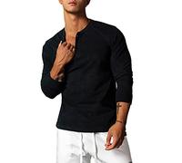 Henley T-Shirts pour Hommes Décontracté à Manches Longues Coupe régulière Douce et Confortable Color Noir Size L
