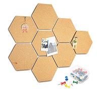 HENMI Lot de 8 tableaux en liège adhésifs - Décoration murale - Plaque de liège ronde multifonction avec bords ondulés pour accrocher des photos-Avec 40 broches multicolores Hexagon