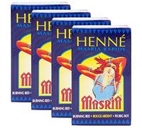 Hennedrog Lot de 4 colorants à base de plantes pour cheveux Rouge 90 g