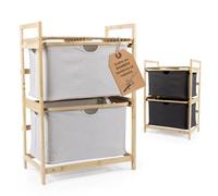 HENNEZ Étagère de salle de bain à 2 compartiments | Étagère en bambou avec étagère et 2 paniers | Étagère de salle de bain avec boîtes à tiroirs | Étagère sur pied - Idéal comme commode et panier à